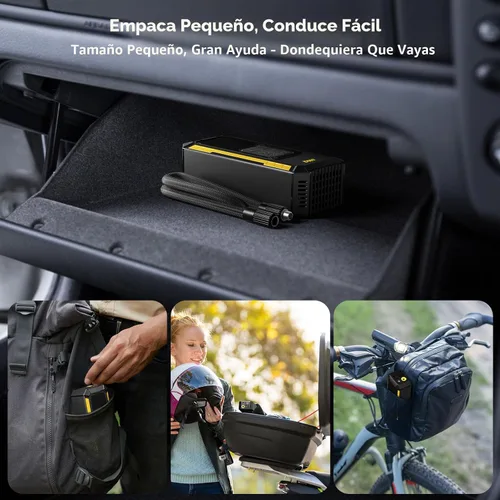 Vista 6 de Inflador de neumáticos, compresor de aire portátil, inflador de neumáticos portátil de 150 PSI para automóvil con indicador digital, bomba de aire