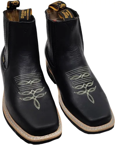 Vista 2 de Dona Michi Botas de Tobillo Cortas de Cuero Genuino para Hombre con Punta Cuadrada Hechas a Mano Negro
