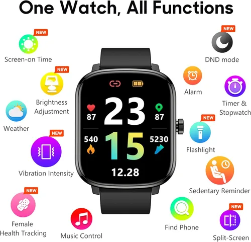 Vista 6 de Popglory Reloj inteligente, reloj de fitness de 1.69 pulgadas para mujeres y hombres con frecuencia cardíaca, presión arterial, oxígeno en sangre