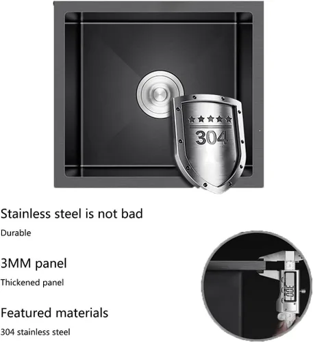 Vista 2 de MESIDA 15 x 15 x 8 Inch Black Single Bowl Kitchen Sink SUS304 Undermount Stainless Steel Kitchen Sink