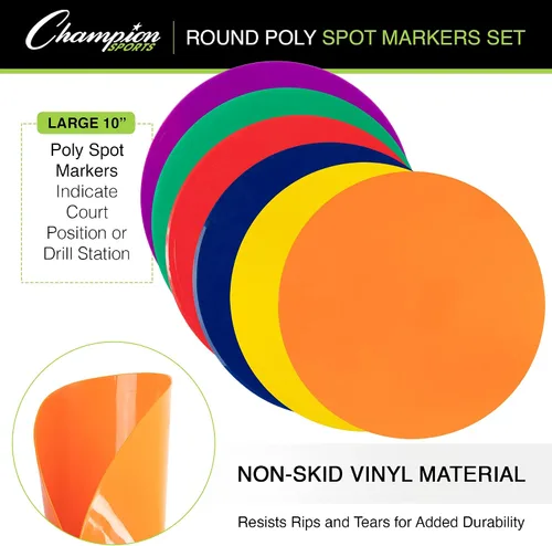 Vista 4 de Champion Sports marcadores polivinílicos de 10 pulgadas para objetivos. Ideales para entrenamientos y simulacros. Juego de 6 en verde, naranja