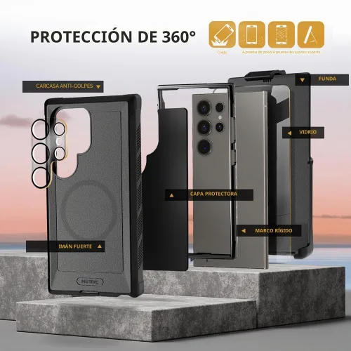 Vista 3 de MOTIVE Funda compatible con Samsung Galaxy S24 Ultra con clip para cinturón, [protección contra caídas de grado militar de 15 pies] con protector