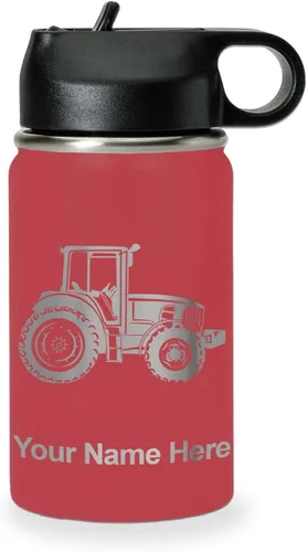 Vista 30 de LaserGram Botella de agua personalizada, tractor agrícola, acero inoxidable de doble pared aislada al vacío con popote superior, regalo grabado