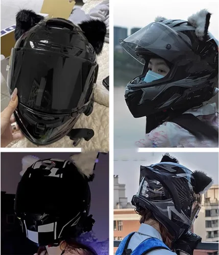 Vista 4 de 1 par de lindas orejas de gato para casco, accesorios para casco, orejas de felpa para casco, cuernos para casco, adornos para casco