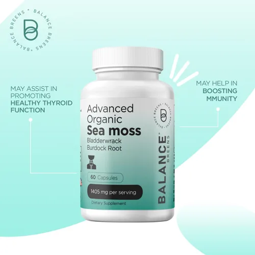 Vista 3 de Balancebreens Suplemento orgánico irlandés de musgo marino, vejiga y raíz de bardana, 1405 mg, 60 cápsulas vegetales, refuerzo inmunológico, salud