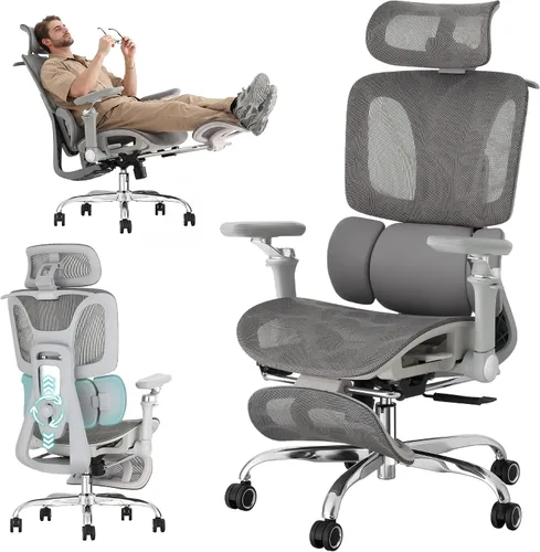 Vista 10 de Ergonomic Mesh Office Chair with 2-Zone Lumbar Support and Footrest,Black Negro