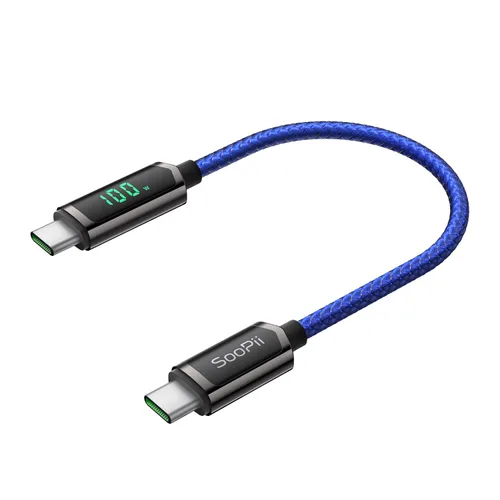 Vista 12 de SOOPII Cable USB C a USB C de 100 W, cable trenzado tipo C de nailon de 1 pie con pantalla LED para iPhone 15/15 Pro/15 Plus/15 Pro Max, MacBook