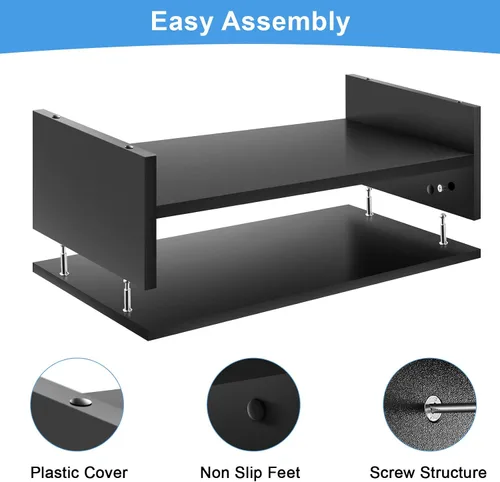 Vista 3 de Marbrasse Soporte elevador para monitor, paquete de 2 soportes para monitor de computadora de 16.5 pulgadas, 2 niveles, soporte de impresora