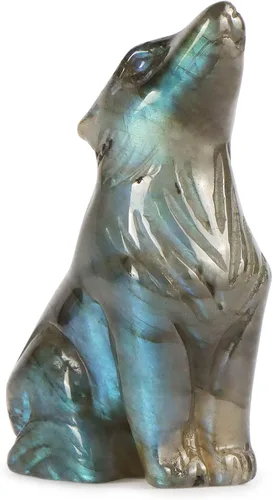 Vista 10 de Artistone Estatua de lobo de cristal de 2.0 pulgadas, piedra de sangre de dragón anhelada a mano, escultura de animal, piedra curativa