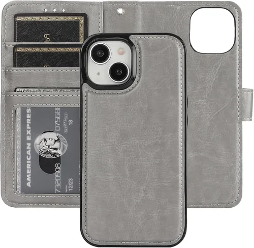 Vista 15 de Bocasal Funda tipo cartera desmontable para iPhone 15 con bloqueo RFID, ranuras para tarjetas, soporte de cuero PU premium, soporte magnético tipo