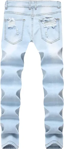 Vista 2 de WISHPIG Pantalones vaqueros rectos para hombre rasgados y estirados