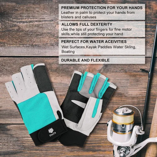 Vista 3 de FitsT4 Sports Guantes de vela de 3/4 dedos y agarre, ideales para vela, yate, remo, kayak, pesca, deportes acuáticos para hombres y mujeres