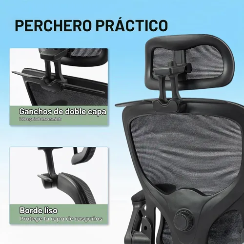 Vista 5 de Silla de oficina ergonómica, malla para silla de oficina con brazos Negro clásico