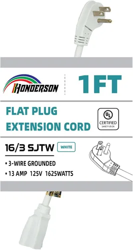 Vista 12 de Cable de extensión de enchufe plano para interiores, certificación UL, calibre 14, 3 pies, negro, 3 clavijas, resistente, cable de alimentación SJTW