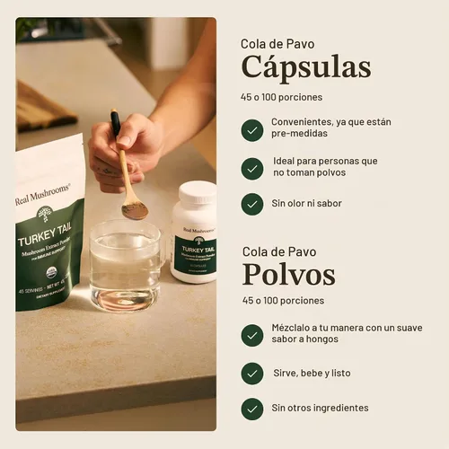 Vista 5 de Real Mushrooms - Cápsulas orgánicas de cola de pavo para el bienestar, 90