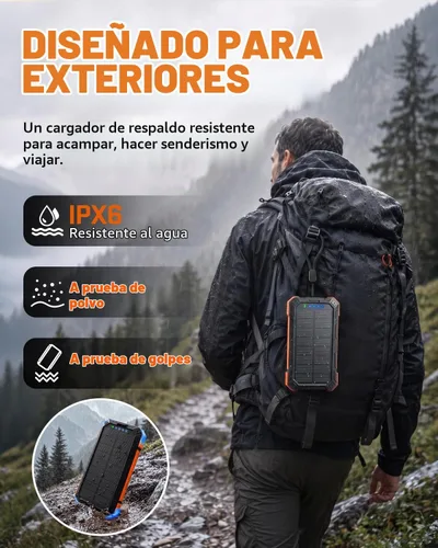 Vista 6 de Cargador solar Banco de energía - 49800mAh QC3.0 Cargador portátil de carga Ámbar