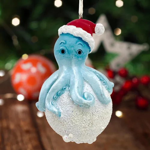 Vista 3 de Adornos de Navidad costeros – Caballito de mar, medusa, pulpo, decoración de árbol de playa, juego de 3
