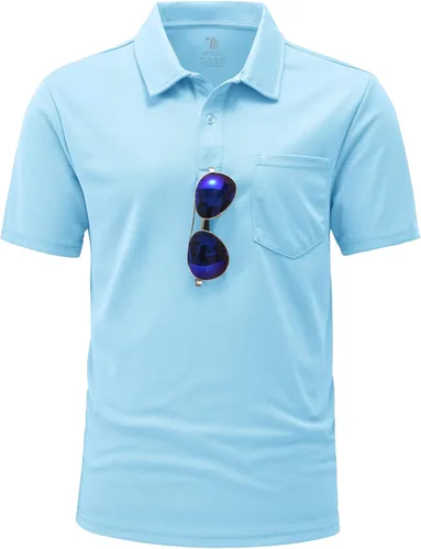 Vista 19 de BGOWATU Polo de golf para hombre, manga corta, cuello para tenis al aire libre Verde militar