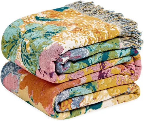 Vista 32 de Manta Bohemia – Manta suave 100% algodón para cama, 60"x80", reversible, transpirable, ligera, para otoño, todas las estaciones, decoración de casa