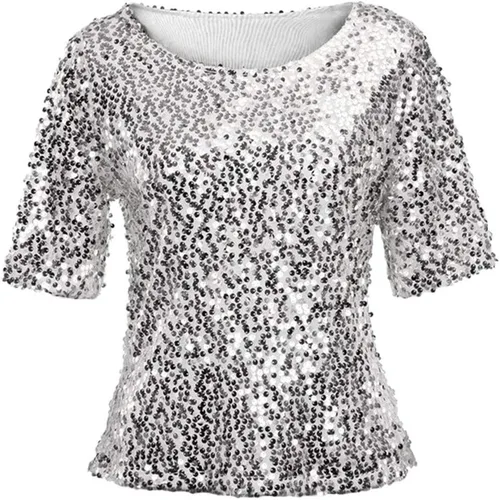 Vista 2 de Camisetas de lentejuelas completas para mujer, camisetas de manga corta con purpurina para fiesta, club, blusas brillantes S-5XL, lindas camisetas