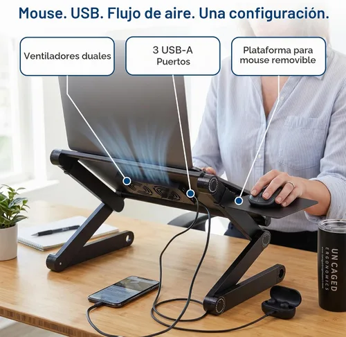 Vista 6 de Uncaged Ergonomics Soporte para laptop y escritorio de regazo con 2 Negro