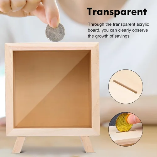 Vista 5 de Alcancía transparente para adultos y niños, alcancía de madera para niñas y niños, colorida hucha para ahorrar dinero, hucha grande irrompible