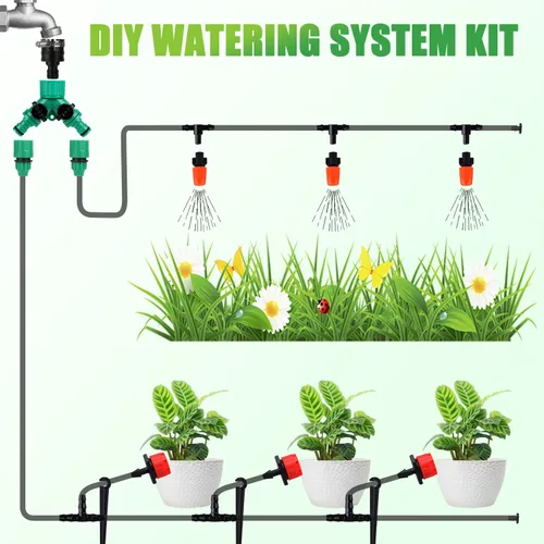 Vista 4 de Sistema de riego por goteo de 164 pies, sistema automático de riego de jardín de 192 piezas con rociador de boquilla de nebulización ajustable, tubo
