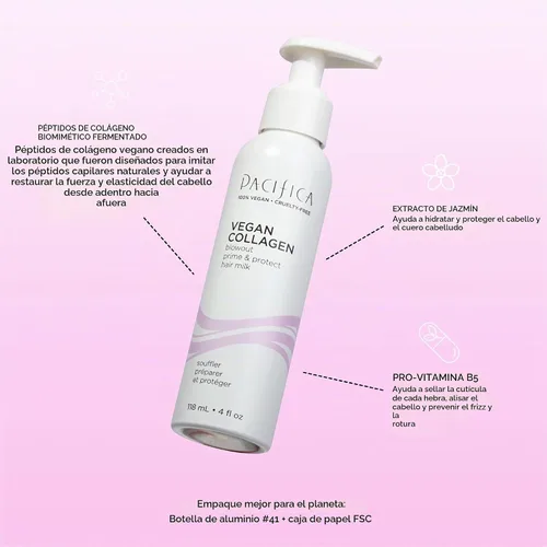 Vista 3 de Pacifica Spray de protección contra el calor para el cabello - Leche capilar de colágeno vegano y protección térmica - Spray seco para cabello