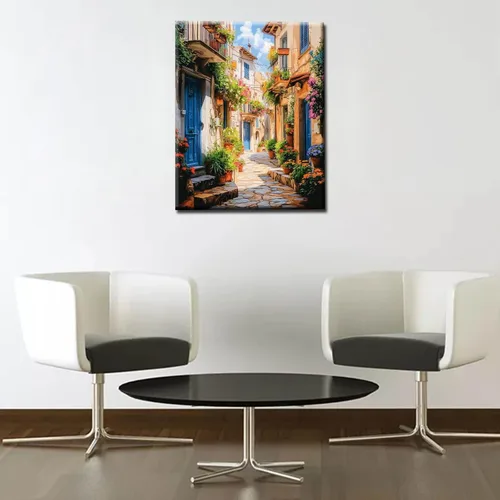 Vista 4 de Tucocoo Pintura de paisaje de luz solar por número para adultos sobre lienzo, pinceles de pigmento acrílico, nubes, kits de pintura al óleo