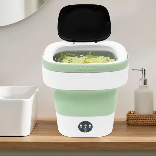 Vista 7 de Lavadora electrónica de ropa interior con luz azul, mini lavadora plegable portátil de 12 litros con 3 modos de limpieza inteligentes para viajes