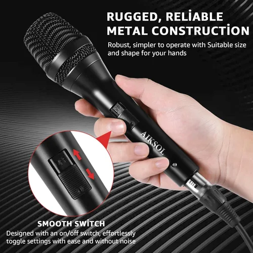 Vista 5 de Micrófono con cable para canto, micrófono vocal dinámico profesional de karaoke de mano, micrófono de estudio cardioide, 16.4 pies XLR y 6.35 MM