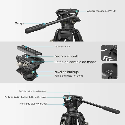 Vista 3 de SmallRig AD-01 Trípode de video, 73" Trípode de alta resistencia con cabezal de fluido de 360 grados y placa de liberación rápida para DSLR