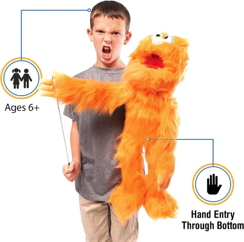 Vista 2 de Marioneta de monstruo naranja de 30 pulgadas, títere de estilo ventrílocuo de cuerpo entero