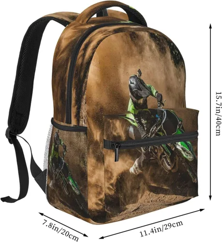 Vista 3 de Mochila de motocross para niños, niñas y hombres, mochila de viaje para computadora portátil casual, mochila universitaria de regreso a la escuela