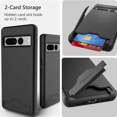 Vista 4 de Funda tipo cartera para Google Pixel 7 Pro, funda de doble capa con ranura para tarjeta y soporte para Google Pixel 7 Pro - Negro