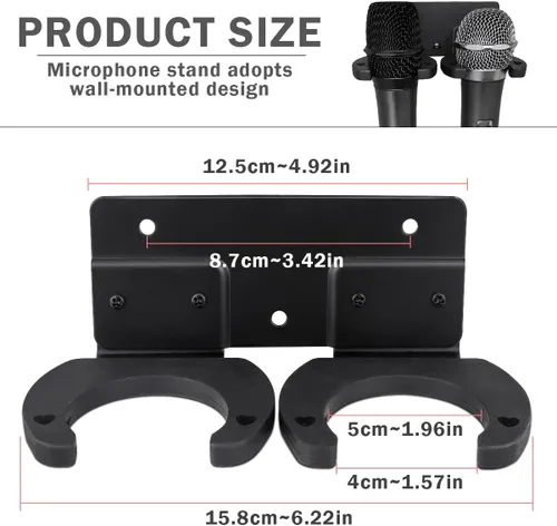 Vista 2 de Soporte de micrófono de doble pared para micrófono, soporte de gancho para micrófono y hogar, estudio u oficina (negro)