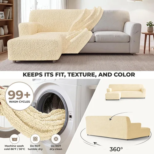 Vista 5 de PAULATO BY GA.I.CO. Funda para sofá seccional - Funda para sofá chaise en forma de L - Fundas lavables para sofá de esquina - Funda elástica de Crema