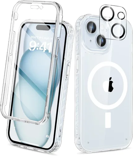 Vista 14 de Funda para iPhone 15 de cuerpo completo, protector de pantalla integrado, con protector de lente de cámara, [antiamarilleamiento], funda protectora