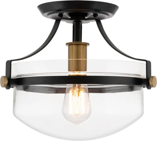 Vista 9 de Kira Home Zurich 12" Modern Schoolhouse Semi-Flush Mount Ceiling Light Latón Cálido