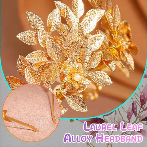Vista 5 de Brishow Diadema de tiara de hoja dorada, corona de laurel griega con flores de perlas para mujer