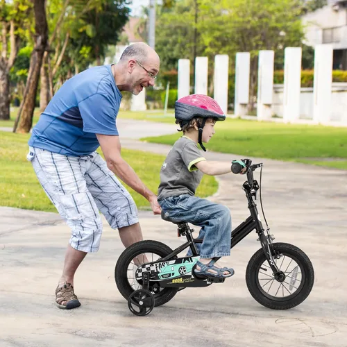 Vista 8 de BABY JOY Bicicleta para niños, 12, 14, 16, 18 pulgadas, bicicleta deportiva con ruedas de entrenamiento extraíbles, frenos de mano y posavasos
