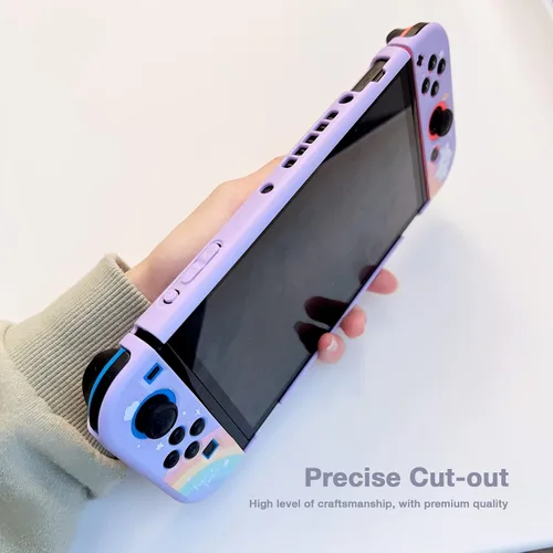 Vista 6 de Starry Forest Lindas fundas protectoras para Nintendo Switch OLED con fundas Joycon Stick, cubierta dura de plástico púrpura para consola Switch