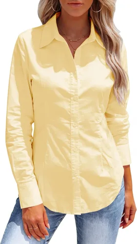 Vista 18 de Button Down Shirts for Women Long Sleeve Dress Shirts Collared Work Wrinkle Free Office Solid Blouses Fitted Tops