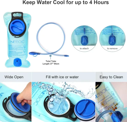 Vista 5 de Neboic Paquete de 2 mochilas de hidratación con bolsa de hidratación de 2 litros. Mochila ligera de agua que mantiene el agua fresca hasta 4 horas