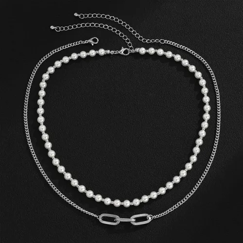 Vista 3 de Collar de perlas para hombre, gargantilla redonda de perlas blancas, collar de perlas de oro, collar de joyería para niños