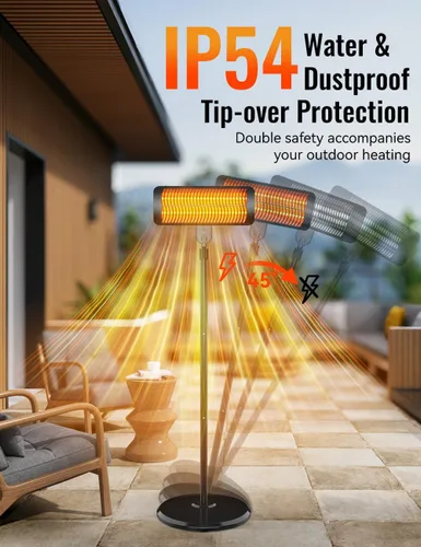 Vista 6 de Calentadores de exterior para patio, temporizador de 12 horas y 3 niveles de calor, calentador eléctrico impermeable IP54, cubiertas de calefacción
