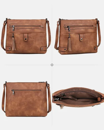 Vista 6 de FADEON Bolsos cruzados grandes para mujer, bolso cruzado de cuero de diseñador, bolso de hombro con múltiples bolsillos