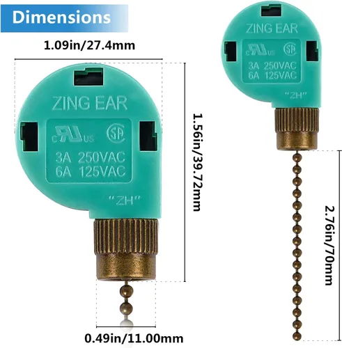 Vista 4 de Zing Ear ZE-268S6 - Interruptor compatible con ventilador de techo Hunter, extensión de cadena de 3 velocidades y 4 alambres, uso para ventiladores