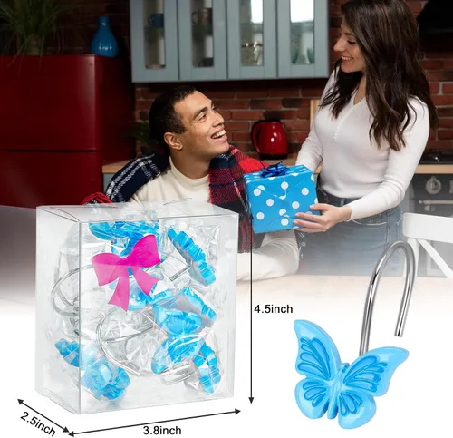 Vista 8 de AGPTEK Ganchos para cortina de ducha, ganchos decorativos de mariposa para baño, habitación de bebé, dormitorio, decoración de sala de estar (azul)