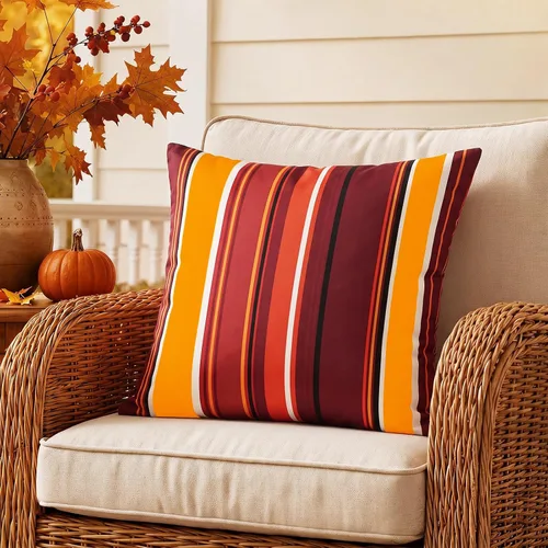 Vista 5 de Fall Striped Pillow Covers 16X16 inch Outdoor Pillows Waterproof Set of 2 Color otoñal